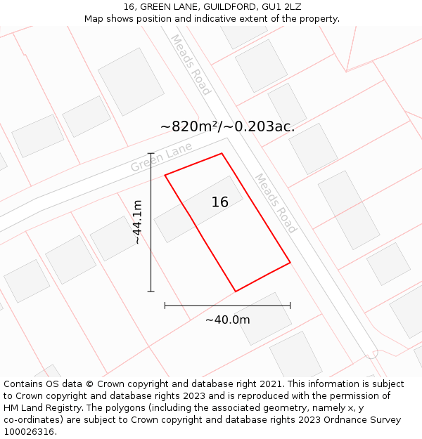 16, GREEN LANE, GUILDFORD, GU1 2LZ: Plot and title map