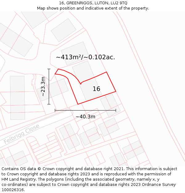 16, GREENRIGGS, LUTON, LU2 9TQ: Plot and title map