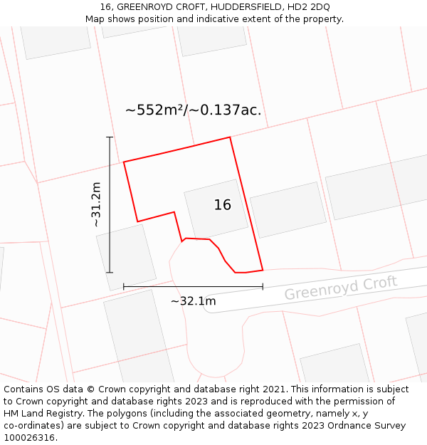 16, GREENROYD CROFT, HUDDERSFIELD, HD2 2DQ: Plot and title map