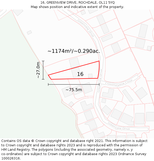 16, GREENVIEW DRIVE, ROCHDALE, OL11 5YQ: Plot and title map