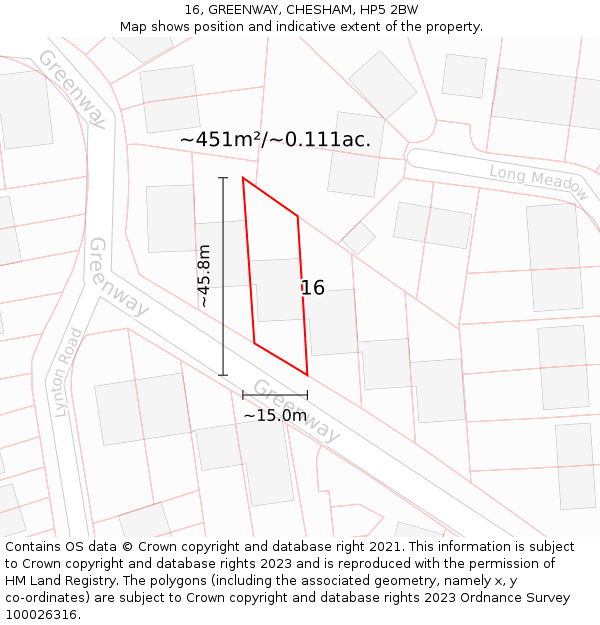 16, GREENWAY, CHESHAM, HP5 2BW: Plot and title map