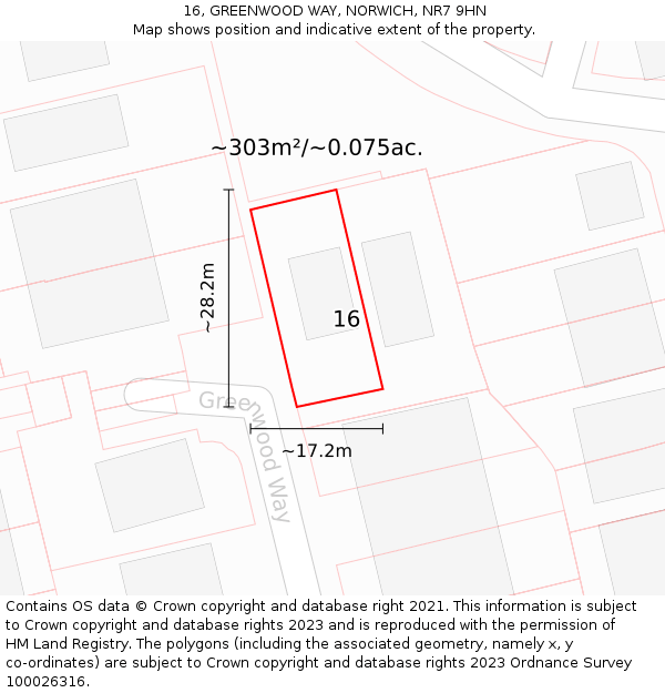 16, GREENWOOD WAY, NORWICH, NR7 9HN: Plot and title map