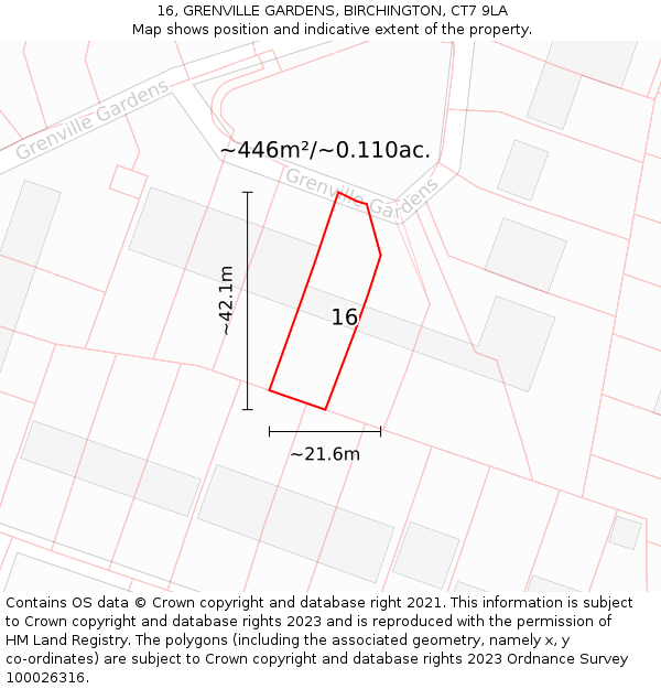 16, GRENVILLE GARDENS, BIRCHINGTON, CT7 9LA: Plot and title map