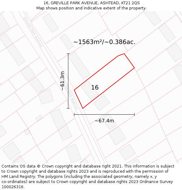 16, GREVILLE PARK AVENUE, ASHTEAD, KT21 2QS: Plot and title map
