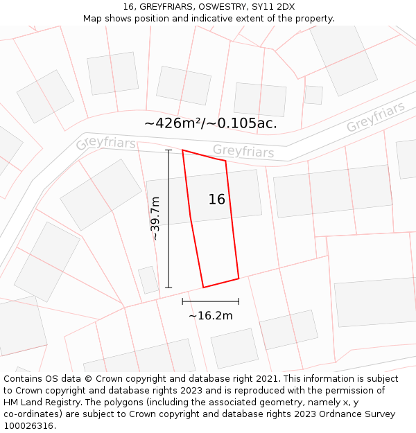 16, GREYFRIARS, OSWESTRY, SY11 2DX: Plot and title map