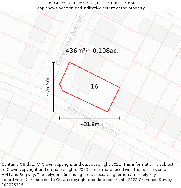 16, GREYSTONE AVENUE, LEICESTER, LE5 6SF: Plot and title map