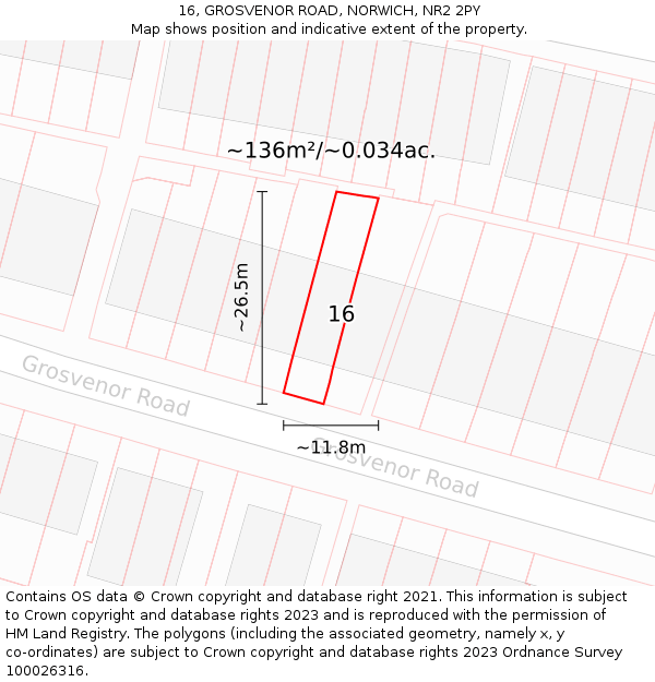 16, GROSVENOR ROAD, NORWICH, NR2 2PY: Plot and title map