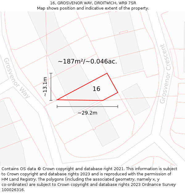 16, GROSVENOR WAY, DROITWICH, WR9 7SR: Plot and title map