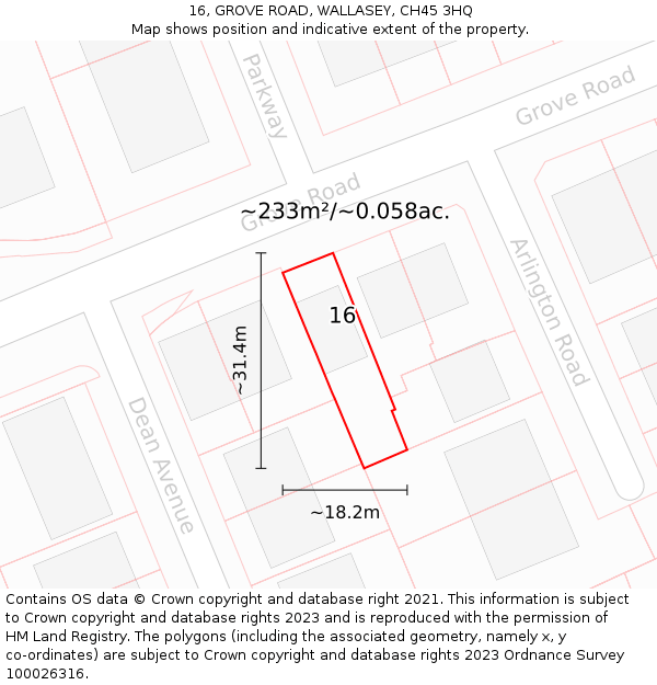 16, GROVE ROAD, WALLASEY, CH45 3HQ: Plot and title map