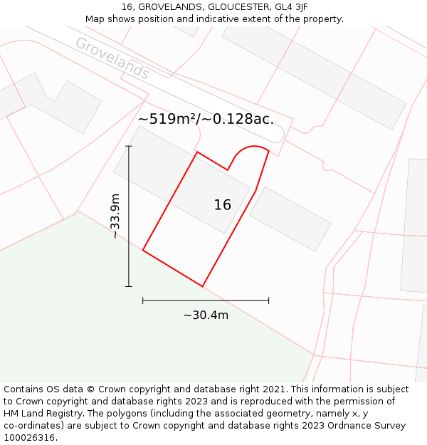 16, GROVELANDS, GLOUCESTER, GL4 3JF: Plot and title map