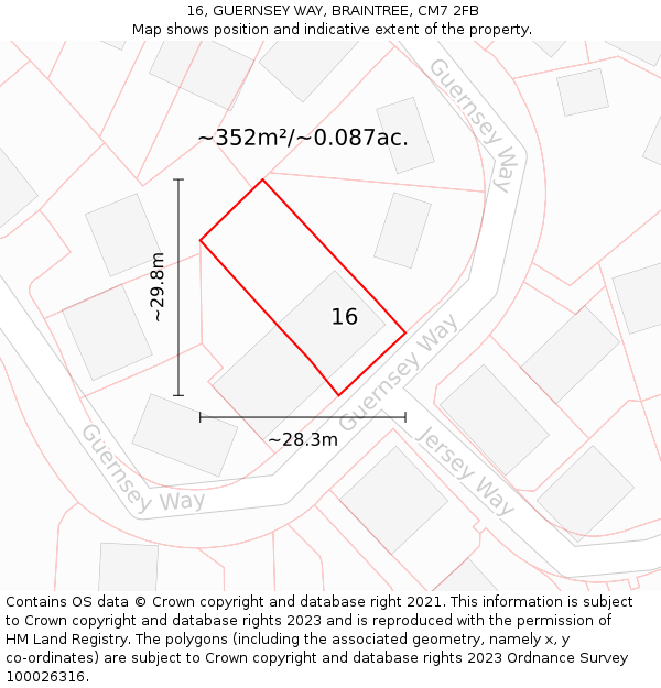 16, GUERNSEY WAY, BRAINTREE, CM7 2FB: Plot and title map