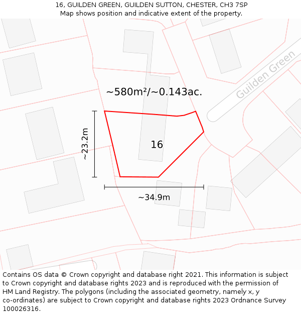 16, GUILDEN GREEN, GUILDEN SUTTON, CHESTER, CH3 7SP: Plot and title map