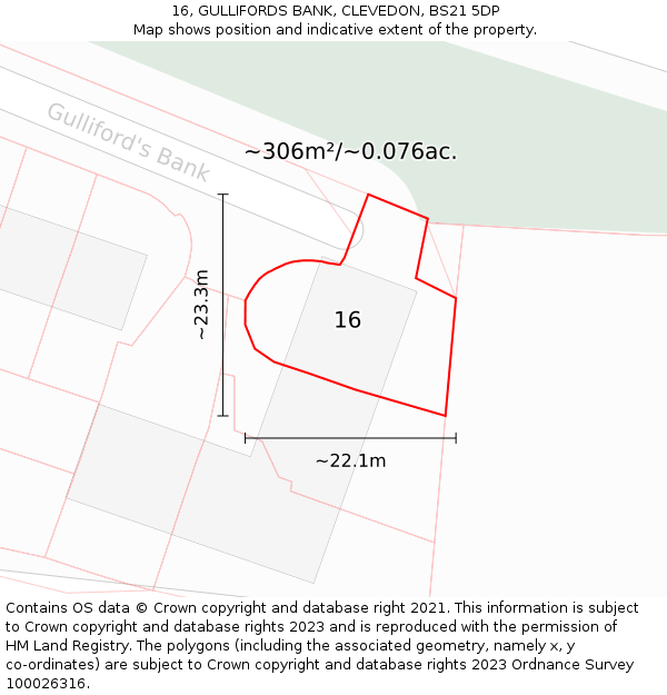 16, GULLIFORDS BANK, CLEVEDON, BS21 5DP: Plot and title map