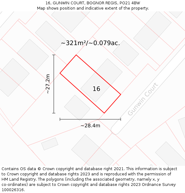 16, GUNWIN COURT, BOGNOR REGIS, PO21 4BW: Plot and title map