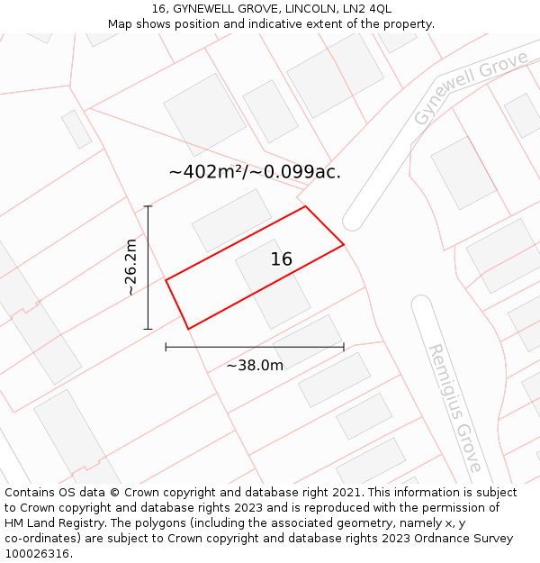 16, GYNEWELL GROVE, LINCOLN, LN2 4QL: Plot and title map