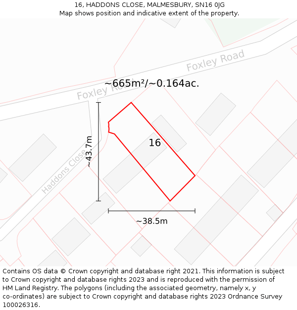 16, HADDONS CLOSE, MALMESBURY, SN16 0JG: Plot and title map