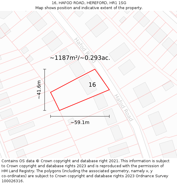 16, HAFOD ROAD, HEREFORD, HR1 1SG: Plot and title map