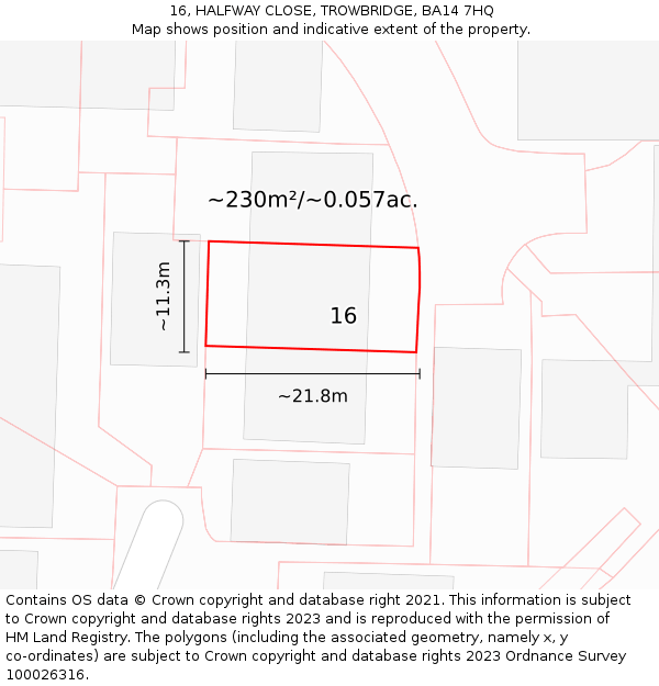 16, HALFWAY CLOSE, TROWBRIDGE, BA14 7HQ: Plot and title map