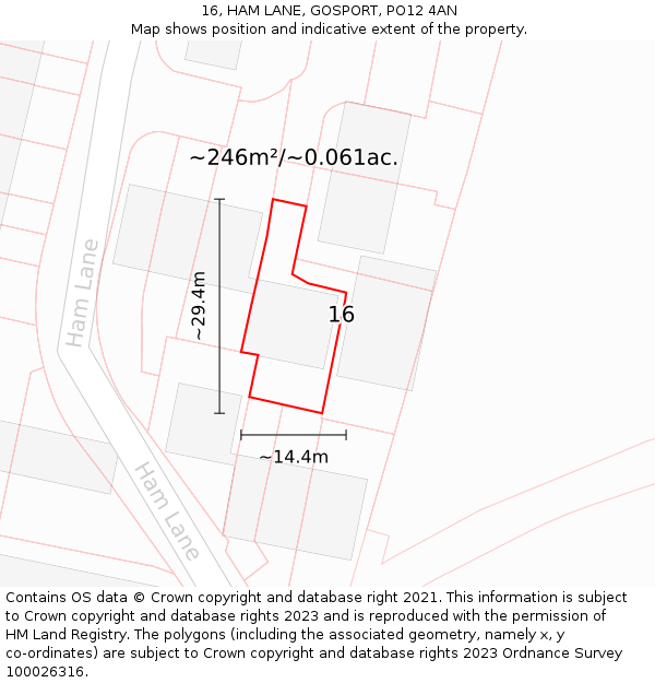 16, HAM LANE, GOSPORT, PO12 4AN: Plot and title map