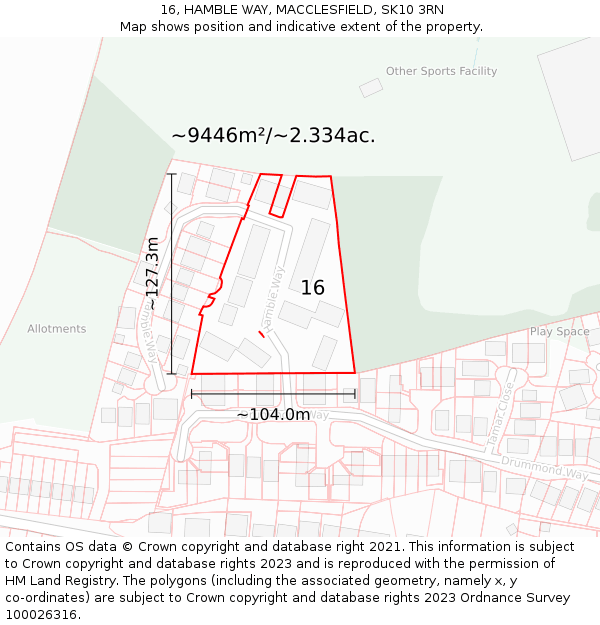 16, HAMBLE WAY, MACCLESFIELD, SK10 3RN: Plot and title map