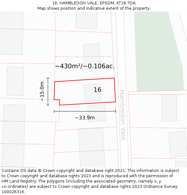 16, HAMBLEDON VALE, EPSOM, KT18 7DA: Plot and title map