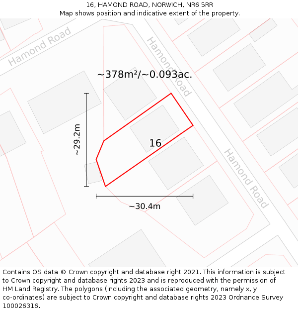 16, HAMOND ROAD, NORWICH, NR6 5RR: Plot and title map