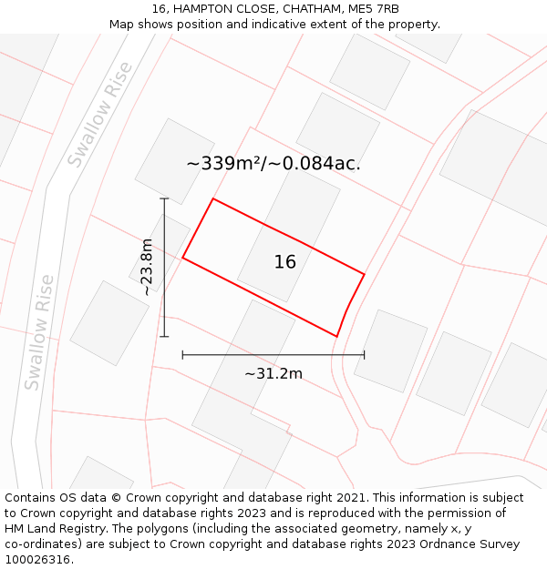 16, HAMPTON CLOSE, CHATHAM, ME5 7RB: Plot and title map