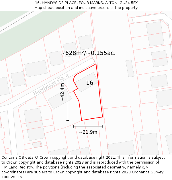 16, HANDYSIDE PLACE, FOUR MARKS, ALTON, GU34 5FX: Plot and title map