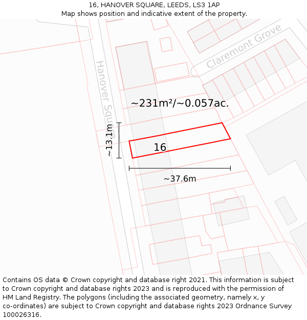 16, HANOVER SQUARE, LEEDS, LS3 1AP: Plot and title map