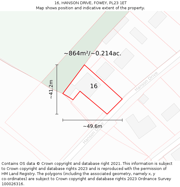 16, HANSON DRIVE, FOWEY, PL23 1ET: Plot and title map