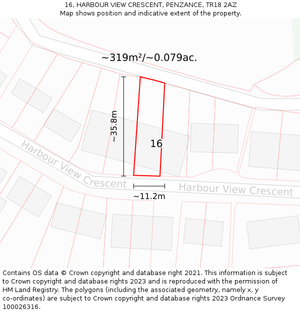 16, HARBOUR VIEW CRESCENT, PENZANCE, TR18 2AZ: Plot and title map