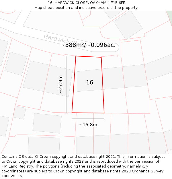 16, HARDWICK CLOSE, OAKHAM, LE15 6FF: Plot and title map