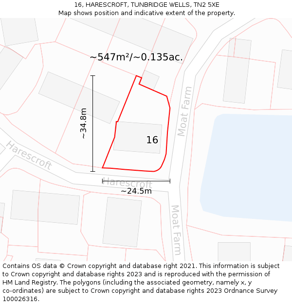 16, HARESCROFT, TUNBRIDGE WELLS, TN2 5XE: Plot and title map