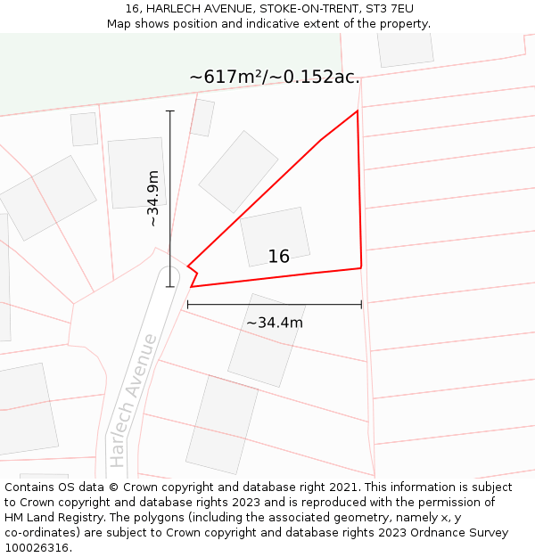 16, HARLECH AVENUE, STOKE-ON-TRENT, ST3 7EU: Plot and title map