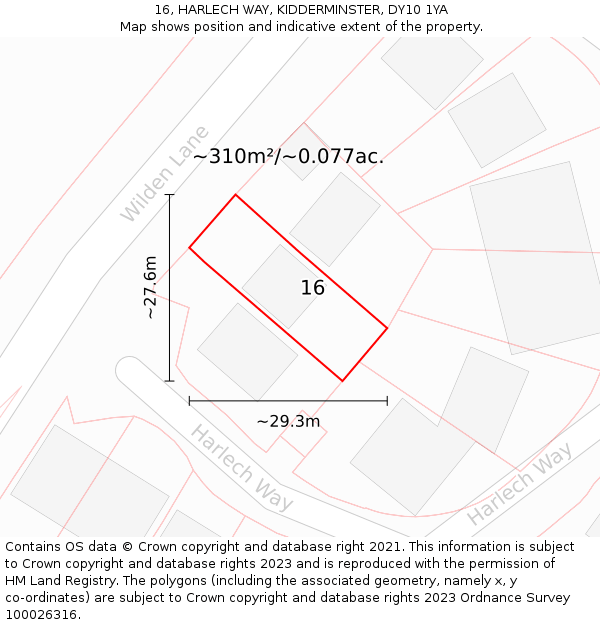 16, HARLECH WAY, KIDDERMINSTER, DY10 1YA: Plot and title map