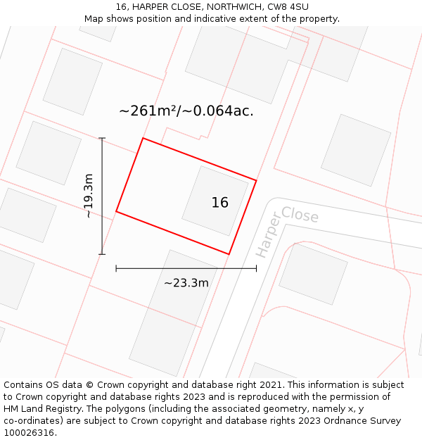 16, HARPER CLOSE, NORTHWICH, CW8 4SU: Plot and title map