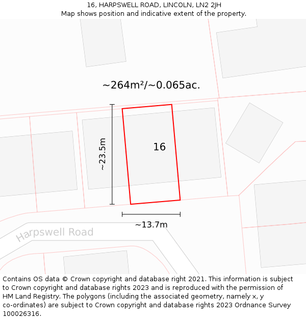 16, HARPSWELL ROAD, LINCOLN, LN2 2JH: Plot and title map