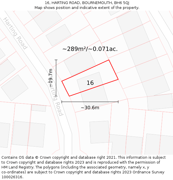 16, HARTING ROAD, BOURNEMOUTH, BH6 5QJ: Plot and title map