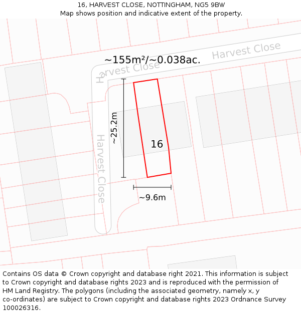 16, HARVEST CLOSE, NOTTINGHAM, NG5 9BW: Plot and title map