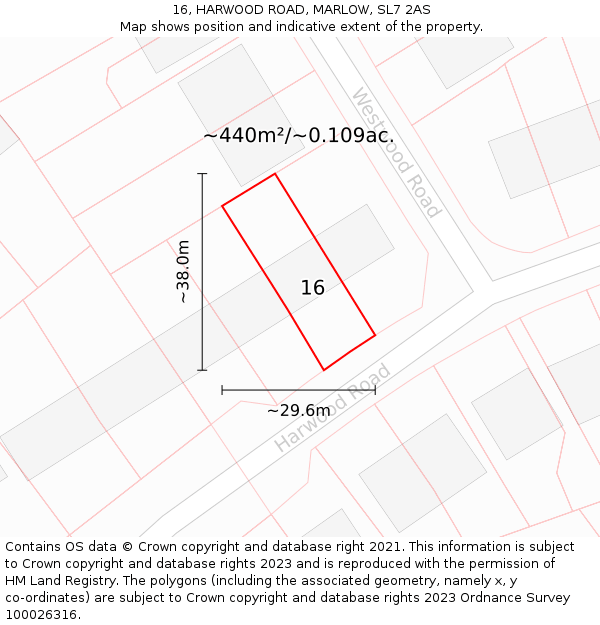 16, HARWOOD ROAD, MARLOW, SL7 2AS: Plot and title map