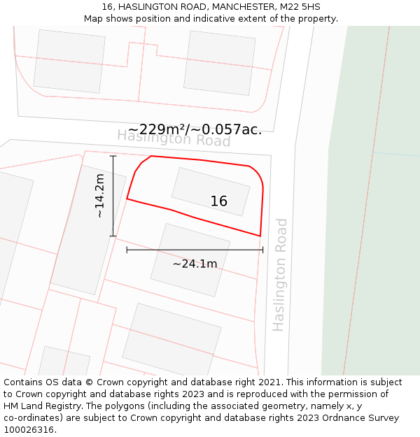 16, HASLINGTON ROAD, MANCHESTER, M22 5HS: Plot and title map