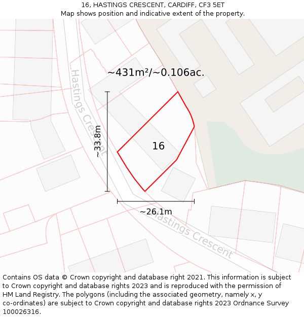 16, HASTINGS CRESCENT, CARDIFF, CF3 5ET: Plot and title map