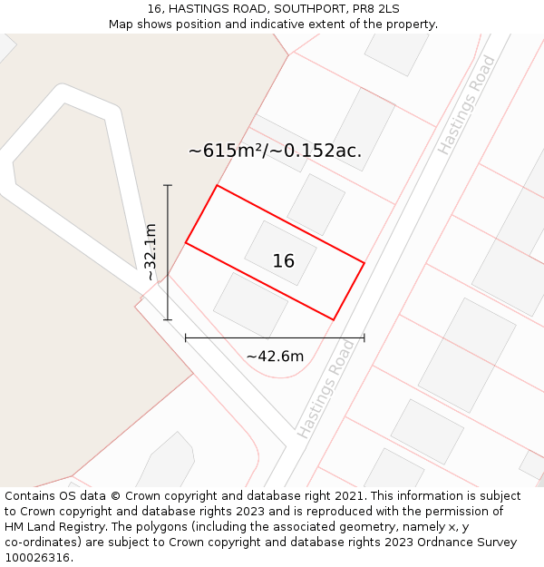 16, HASTINGS ROAD, SOUTHPORT, PR8 2LS: Plot and title map