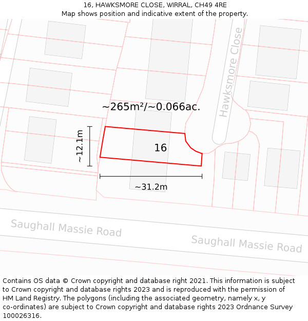 16, HAWKSMORE CLOSE, WIRRAL, CH49 4RE: Plot and title map