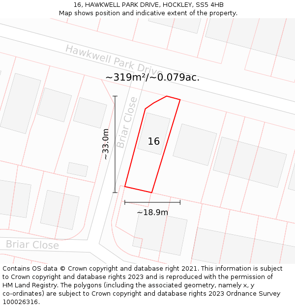 16, HAWKWELL PARK DRIVE, HOCKLEY, SS5 4HB: Plot and title map