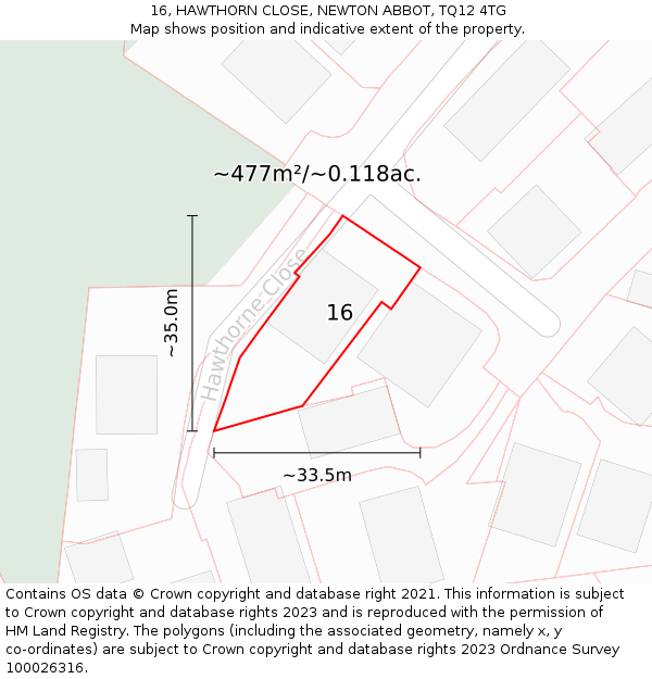 16, HAWTHORN CLOSE, NEWTON ABBOT, TQ12 4TG: Plot and title map