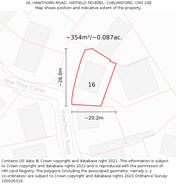 16, HAWTHORN ROAD, HATFIELD PEVEREL, CHELMSFORD, CM3 2SE: Plot and title map