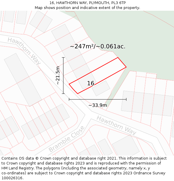 16, HAWTHORN WAY, PLYMOUTH, PL3 6TP: Plot and title map