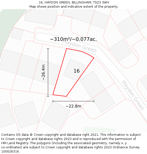 16, HAYDON GREEN, BILLINGHAM, TS23 3WH: Plot and title map