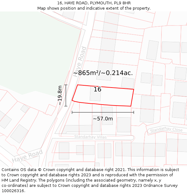 16, HAYE ROAD, PLYMOUTH, PL9 8HR: Plot and title map